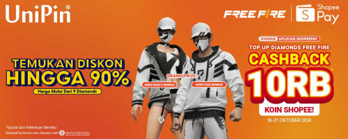 Oktober – Top up Diamonds Free Fire, Cashback 10Ribu Koin Shopee & Temukan Diskon hingga 90% di Mystery Shop!